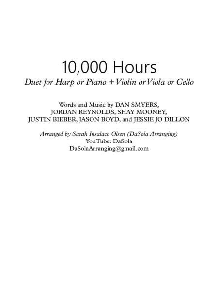 Free Sheet Music 10 000 Hours By Dan Shay Justin Bieber Violin Viola Cello Harp Piano Duet Arranged By Dasola