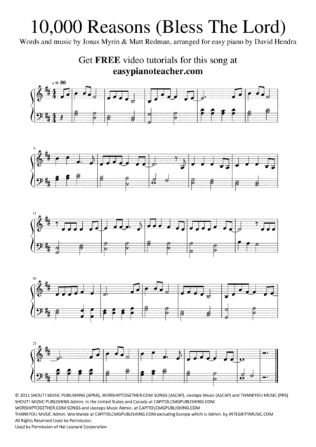 10 000 Reasons Bless The Lord Very Easy Piano With Free Video Tutorials Sheet Music