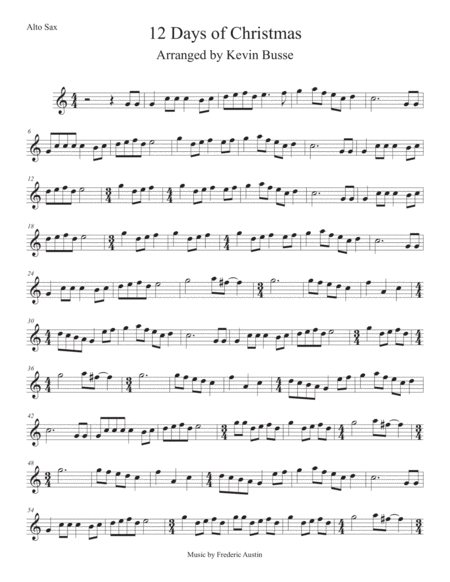 Free Sheet Music 12 Days Of Christmas Easy Key Of C Alto Sax