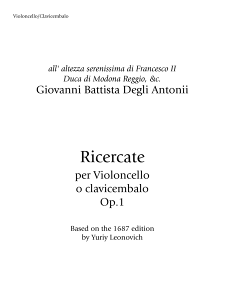 12 Ricercate For Cello Solo Op 1 Sheet Music