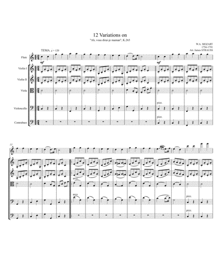 12 Variations On Ah Vous Dirai Je Maman K 265 For Flute And Orchestra Sheet Music