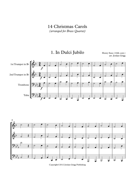 14 Christmas Carols Arranged For Brass Quartet Sheet Music