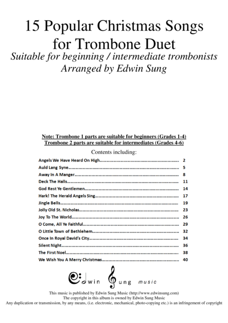 15 Popular Christmas Songs For Trombone Duet Suitable For Beginning Intermediate Trombonists Sheet Music