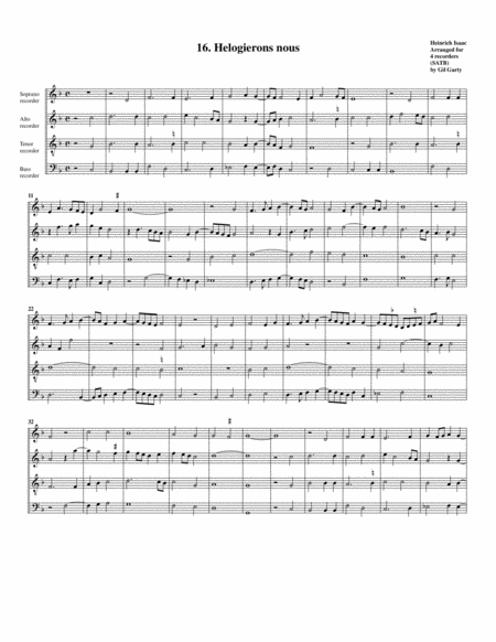 Free Sheet Music 16 Helogierons Nous Arrangement For 4 Recorders