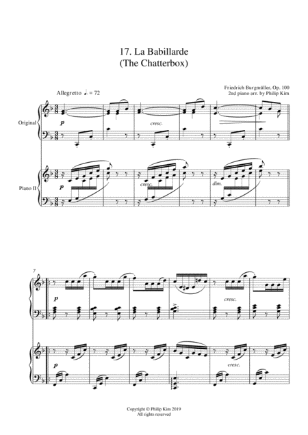 Free Sheet Music 17 La Babillarde The Chatterbox 25 Progressive Studies Opus 100 For 2 Pianos Friedrich Burgmller