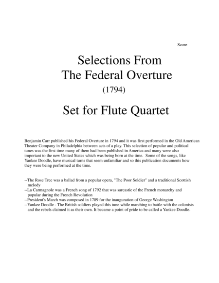 1794 Federal Overture For Flute Quartet Sheet Music