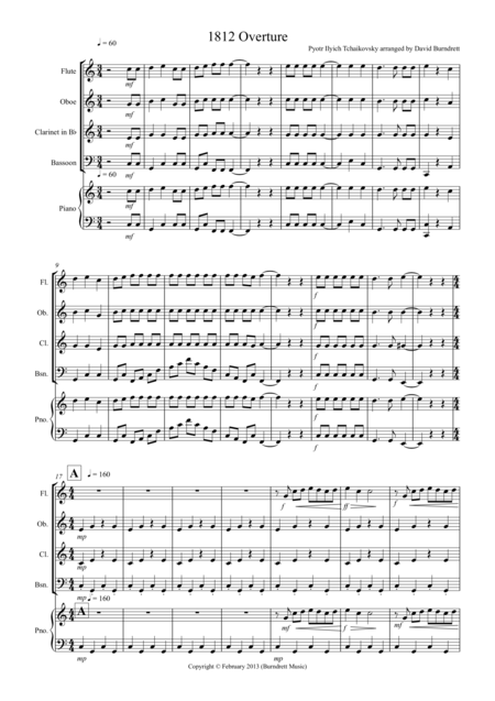 Free Sheet Music 1812 Overture For Wind Quartet