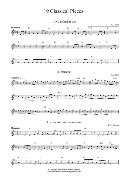 19 Famous Classical Pieces Lead Sheet With Guitar Chords Sheet Music