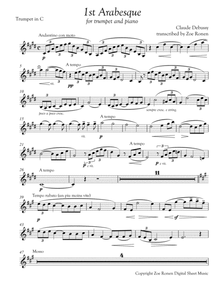 Free Sheet Music 1st Arabesque For Trumpet And Piano