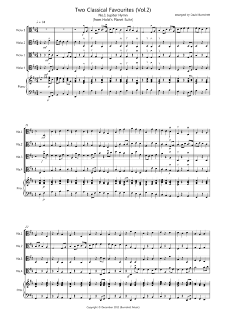 2 Classical Favourites For Viola Quartet Volume Two Sheet Music