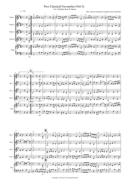 2 Classical Favourites For Violin Quartet Volume Three Sheet Music