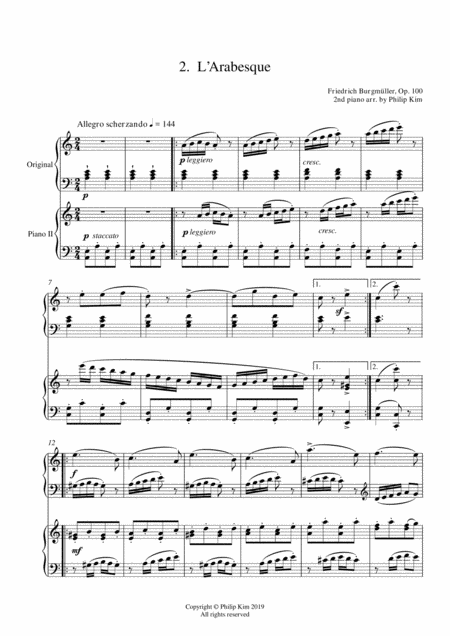 2 L Arabesque 25 Progressive Studies Opus 100 For 2 Pianos Friedrich Burgmller Sheet Music