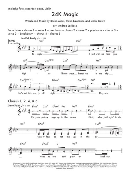 Free Sheet Music 24k Magic For Flex Band