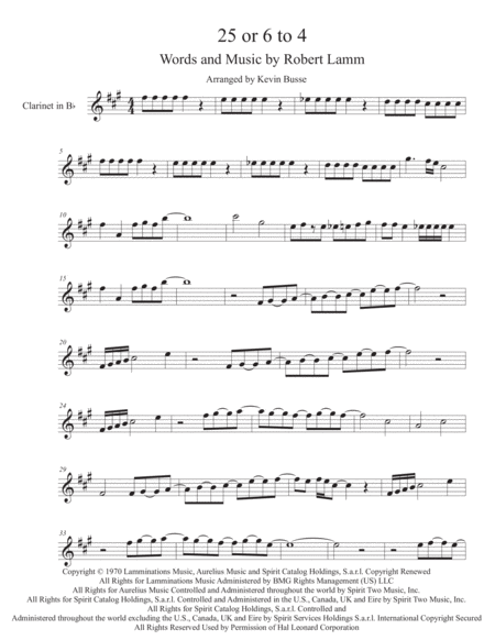 Free Sheet Music 25 Or 6 To 4 Clarinet Gtr Solo Incl