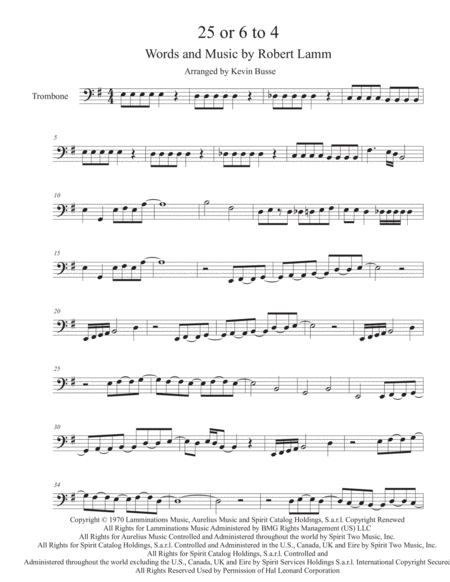 Free Sheet Music 25 Or 6 To 4 Trombone Gtr Solo Incl