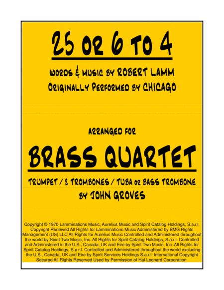 Free Sheet Music 25 Or 6 To 4 Trumpet 2 Trombone Tuba Brass Quartet