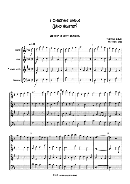 Free Sheet Music 3 Christmas Carols Wind Quartet