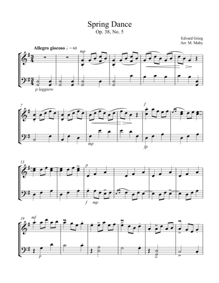 Free Sheet Music 3 Duets By Grieg For Violin Cello