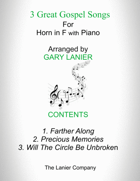 3 Great Gospel Songs For Horn In F With Piano Instrument Part Included Sheet Music