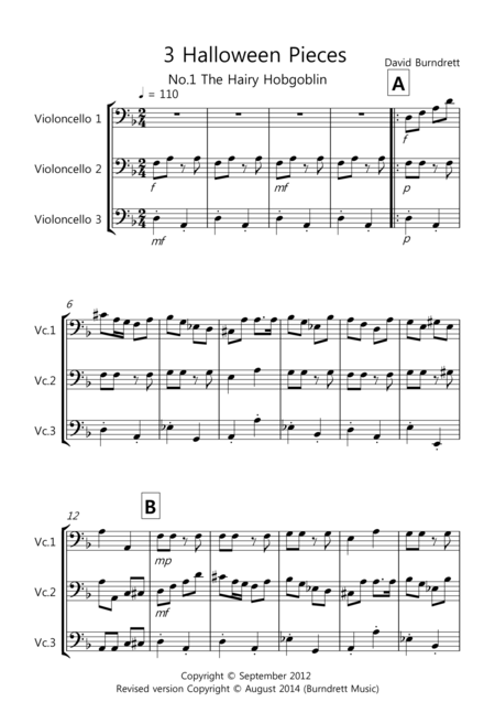 3 Halloween Pieces For Cello Trio Sheet Music