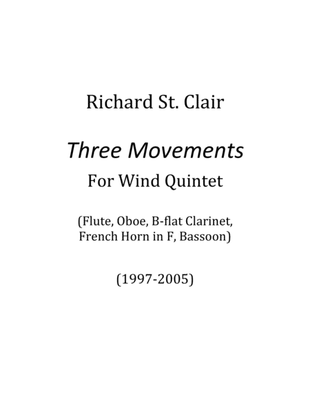 3 Movements For Woodwind Quintet Score Parts Attached Sheet Music