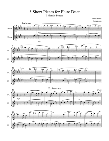 Free Sheet Music 3 Short Pieces For Flute Duet