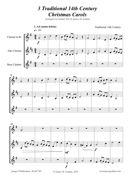 Free Sheet Music 3 Traditional 14th Century Christmas Carols For Clarinet Trio