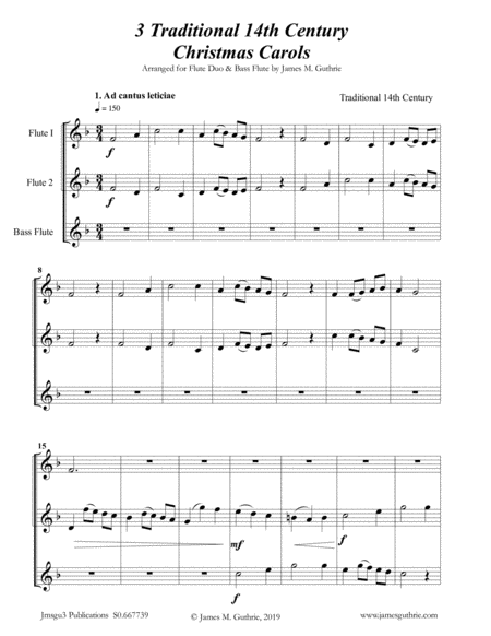 3 Traditional 14th Century Christmas Carols For Flute Duo Bass Flute Sheet Music