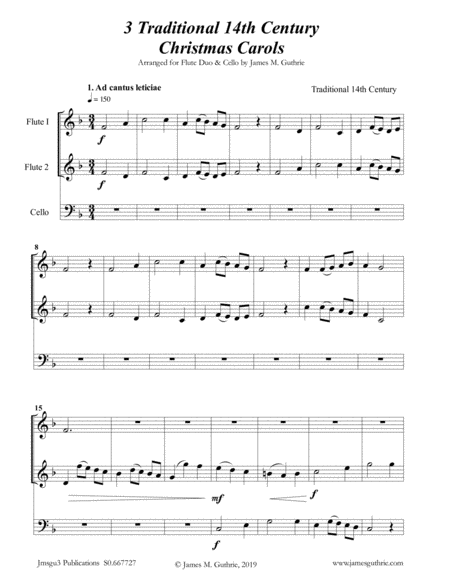 Free Sheet Music 3 Traditional 14th Century Christmas Carols For Flute Duo Cello