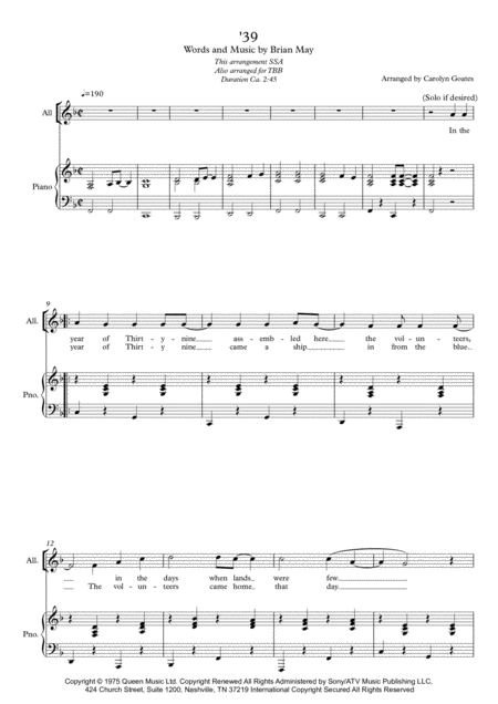 39 Queen For Ssa Choir Piano Sheet Music