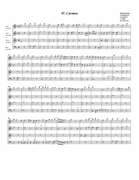 Free Sheet Music 47 Carmen In F A4 Arrangement For 4 Recorders