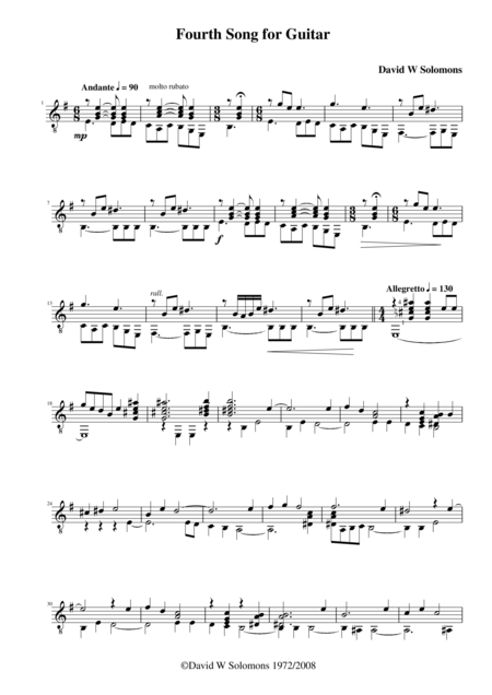 Free Sheet Music 4th Song For Guitar