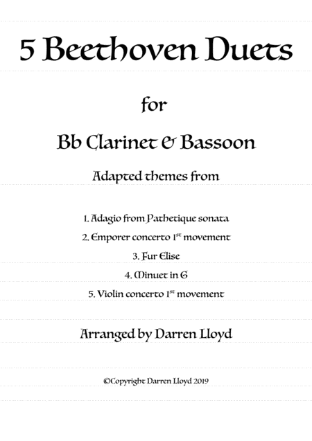 Free Sheet Music 5 Beethoven Duets Bb Clarinet Bassoon