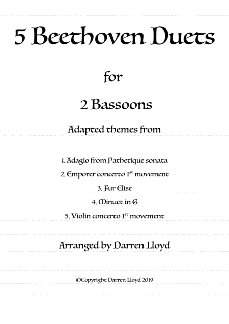 5 Beethoven Duets For 2 Bassoons Sheet Music