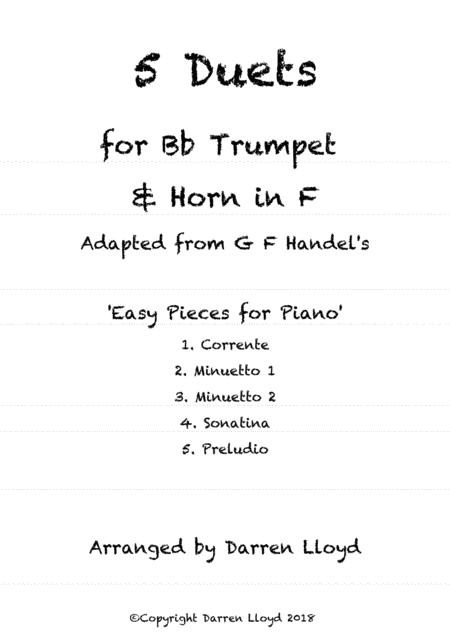 5 Duets For Bb Trumpet Horn In F Adapted From G F Handels Easy Pieces For Piano Sheet Music