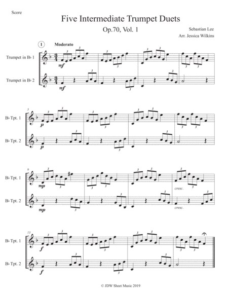 Free Sheet Music 5 Intermediate Trumpet Duets Vol 1