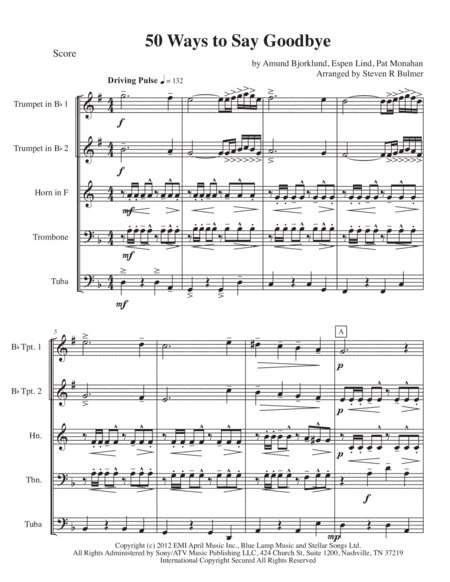 50 Ways To Say Goodbye For Brass Quintet Sheet Music