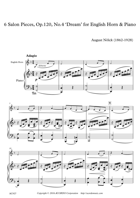Free Sheet Music 6 Salon Pieces Op 120 No 4 Dream For English Horn Piano
