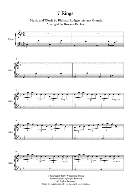 7 Rings D Minor By Ariana Grande Easy Piano Sheet Music