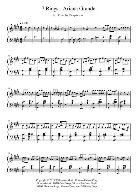 Free Sheet Music 7 Rings Piano Version