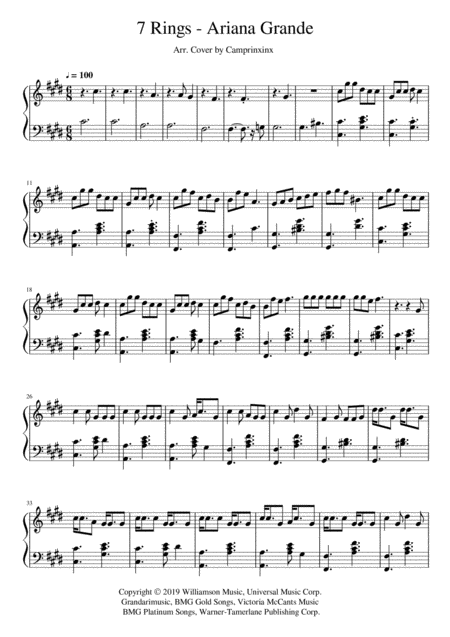 7 Rings Piano Version Sheet Music