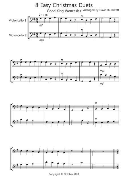 Free Sheet Music 8 Christmas Duets For Cello