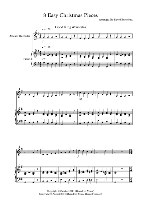 Free Sheet Music 8 Christmas Pieces For Descant Recorder And Piano