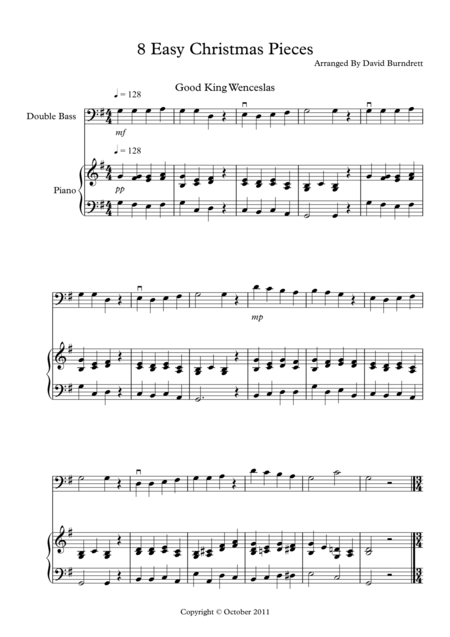 8 Easy Christmas Pieces For Double Bass And Piano Sheet Music