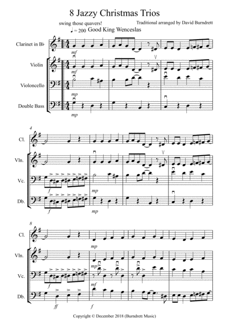 Free Sheet Music 8 Jazzy Christmas Trios For Clarinet Or Violin Cello And Double Bass