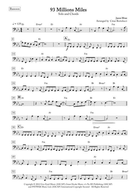 Free Sheet Music 93 Million Miles Bassoon Solo And Chords