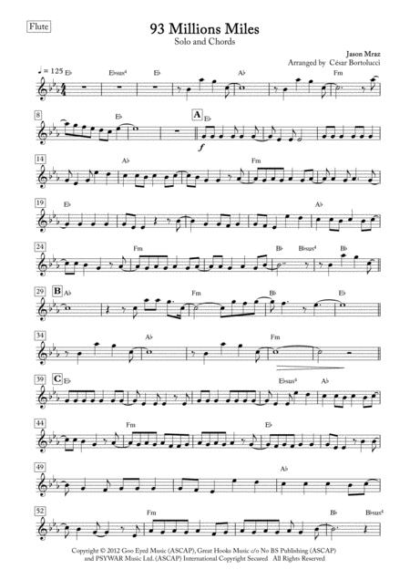 93 Million Miles Flute Solo And Chords Sheet Music