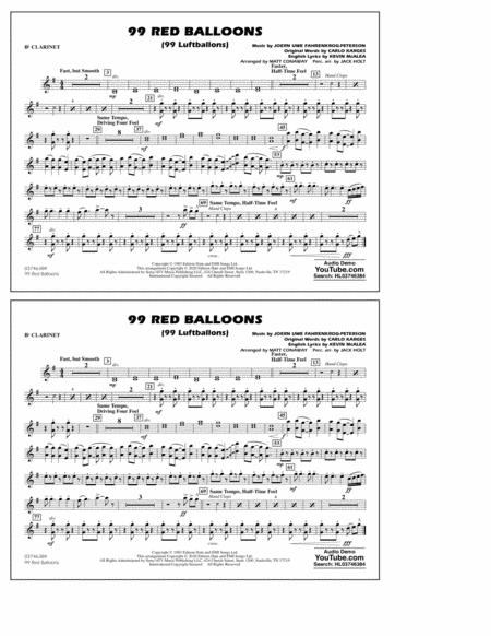 Free Sheet Music 99 Red Balloons Arr Holt And Conaway Bb Clarinet