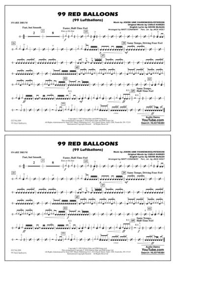 99 Red Balloons Arr Holt And Conaway Snare Drum Sheet Music