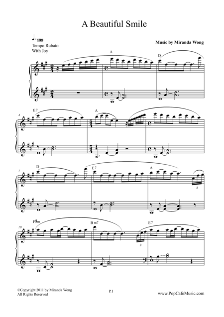 A Beautiful Smile Lovely Piano Music Sheet Music